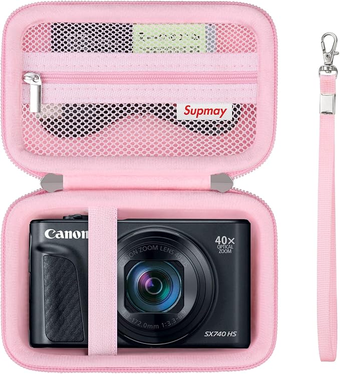 Carrying Case for Canon PowerShot SX740 HS, SX730 HS Camera, Pink | SX720 HS, SX620 HS, G7 X Mark III, G7 X Mark II Digital Camera, Storage Holder Travel Bag with Mesh Pocket for Battery Pack by Supmay