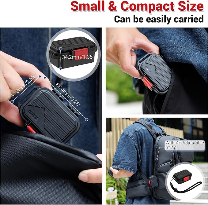Portable Small IP67 Waterproof Memory Card Case with 12 Slots | Waterproof,with Strap,Vertical Design,Travel Camera Memory Card Holder,for 6 SD SDXC SDHC CFexpress Type A & 6 TF MSD Cards - Image 6