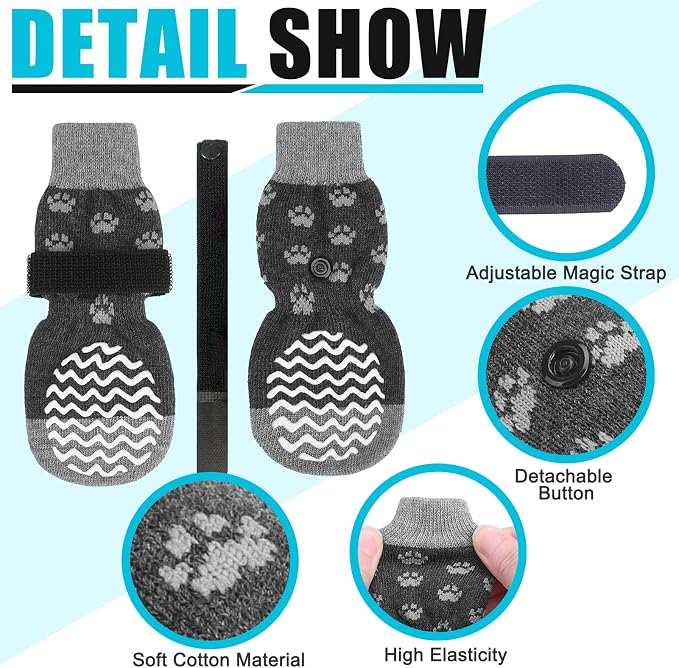 EXPAWLORER Anti Slip Dog Socks to Prevent Licking Paws, Dog Shoes for Hot Pavement, Dog Booties for Small Medium Large Senior Dogs, Traction Control Boots & Paw Protectors for Hardwood Floors - Image 3