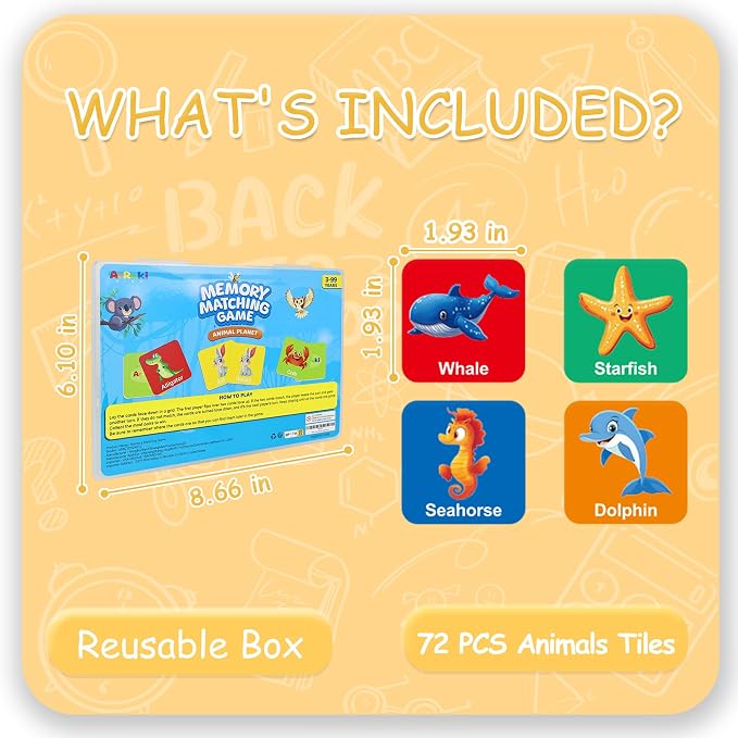 72 PCS Memory Match Game, Animal Matching Game for Kids 3 and up, Enhanced Memory Skills Card Games for Kids Ages 4-8 - Image 9