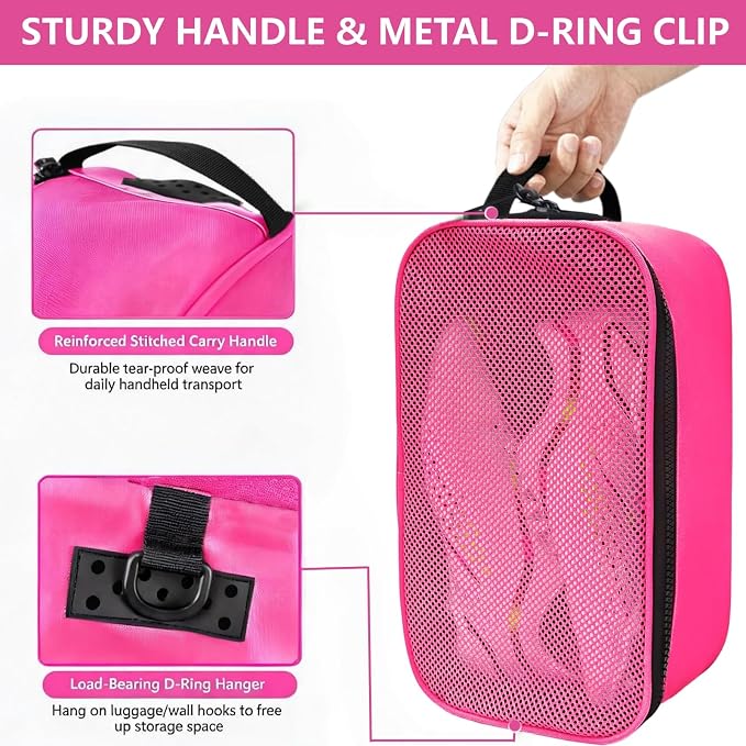 Golf Shoe Bag for Travel, Ventilated Sports Shoes Carrier, Portable Football Boot Organizer for Gym Men Women (1 Pcs-Hot Pink) - Image 7