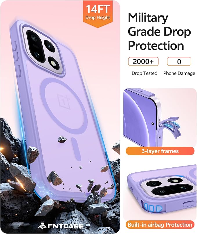 FNTCASE for OnePlus 15 Case, Fit for Magsafe, Screen Protector,Light Purple | Translucent Matte Magnetic Back, 14FT Military Grade Drop Protection, Shockproof Protective Phone Cover - Image 5