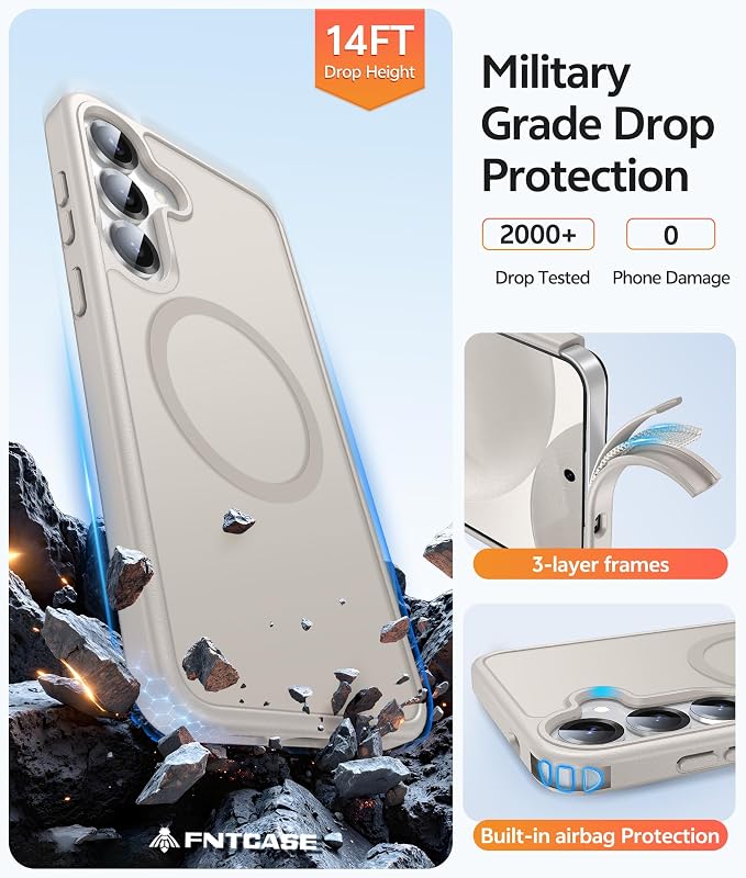 FNTCASE for Samsung Galaxy S25/S24 Case, Fit for Magsafe, Screen Protector | Translucent Matte Magnetic Back, 14FT Military Grade Drop Protection, Shockproof Protective Phone Cover, Off White - Image 5