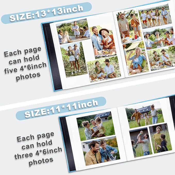 Large Photo Album Self Adhesive, DIY Scrapbook Album for 600 Photos, 13"x12.6" 120 Pages Light Blue Linen Cover Memory Book - Image 5