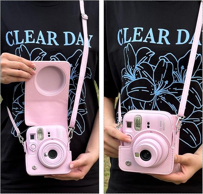CAIYOULE Camera Case for Fujifilm Instax Mini 13 Instant Film Camera, Pink | Mini 13 Protective Camera Case, PU Leather Camera Crossbody Bag for Instax Mini 13, with Photo Album, Adjustable Strap - Image 6