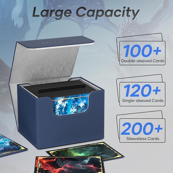 Mlikero Card Deck Box, Commander Deck Box Holds 100+ Double-Sleeved Cards with 2 Dividers, Leather Magnetic Closure Card Box Fit for MTG, TCG (Blue) - Image 2