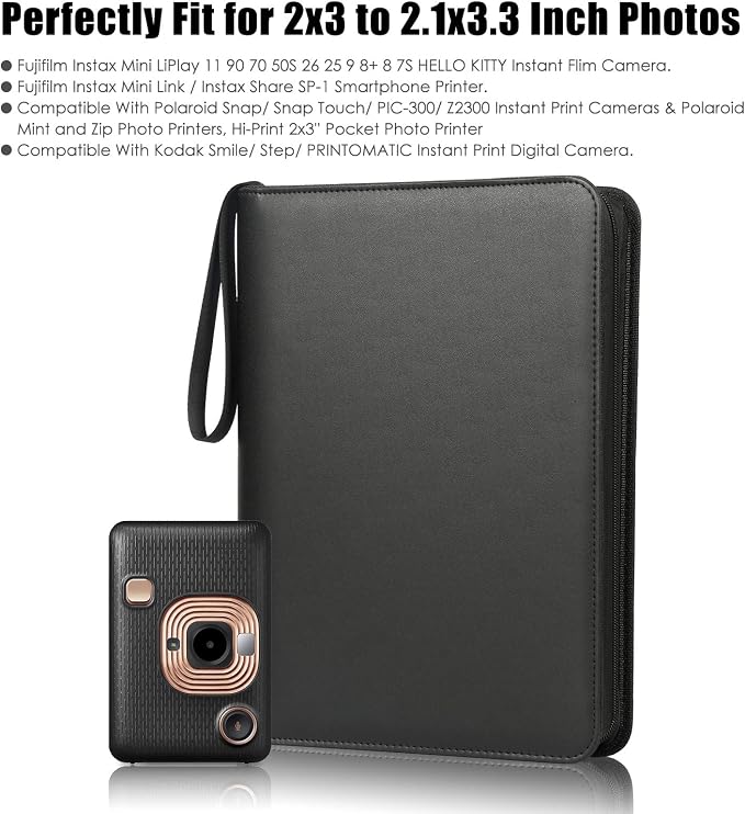 Veicevol 540-Pocket Album for Instax Mini & Polaroid 2x3 inch Photos, Black | Designed for Instax Mini and Polaroid 2x3 Photos, Cover with Zipper Closure, Large Capacity, Holds Up to 540 Photos Securely - Image 2