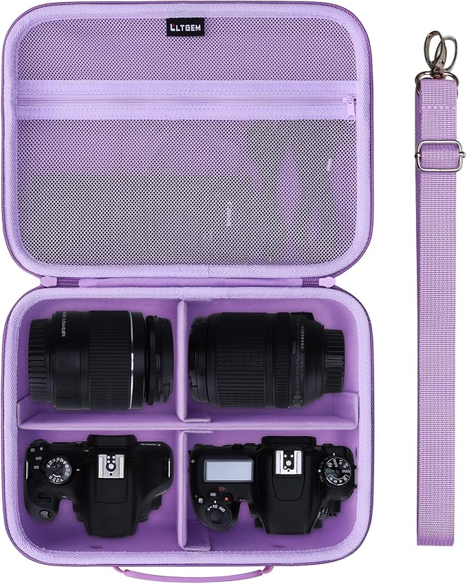 Medium Camera Case Bag for Canon/Sony/Nikon Camera and Multiple Lens Purple | Hard Travel Carrying Case Bag for Canon/Sony/Nikon DSLR SLR Mirrorless Camera and Multiple Lens with 3 Dividers by LTGEM