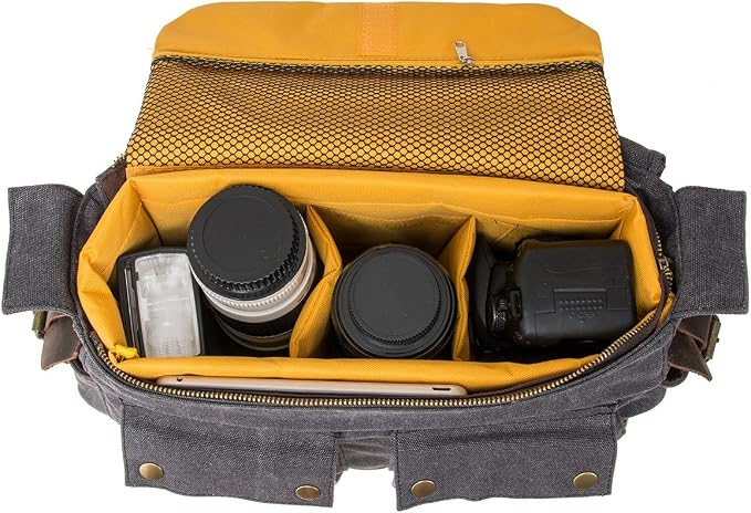 Men's Lightweight Vintage Waterproof Canvas DSLR SLR Shockproof Camera Shoulder Messenger Bag Sling Bag - Image 2