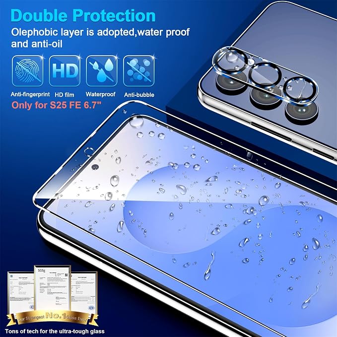 firtstnow 3 Pack for Samsung Galaxy S25 FE Screen Protector Tempered Glass + 3 Pack Camera Lens Protector, Military Grade Shatterproof, 9H Hardness, Fingerprint Unlock, Case Friendly 6.7 Inch - Image 6