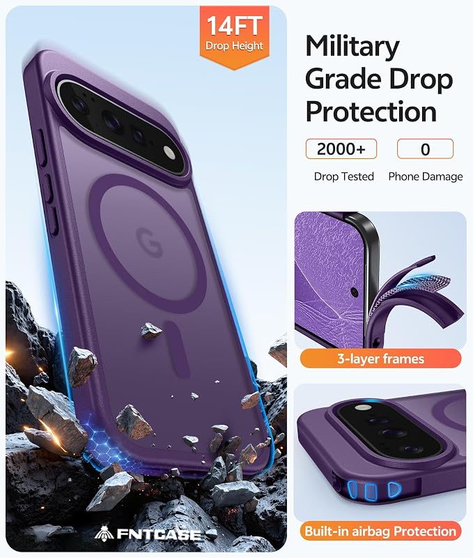 FNTCASE for Google Pixel 11 Pro Case / Pixel 11 Case, with Screen Protector | Fit for Magsafe, Translucent Matte, 14FT Military Grade Drop Protection, Shockproof Protective Phone Cover, Purple - Image 6