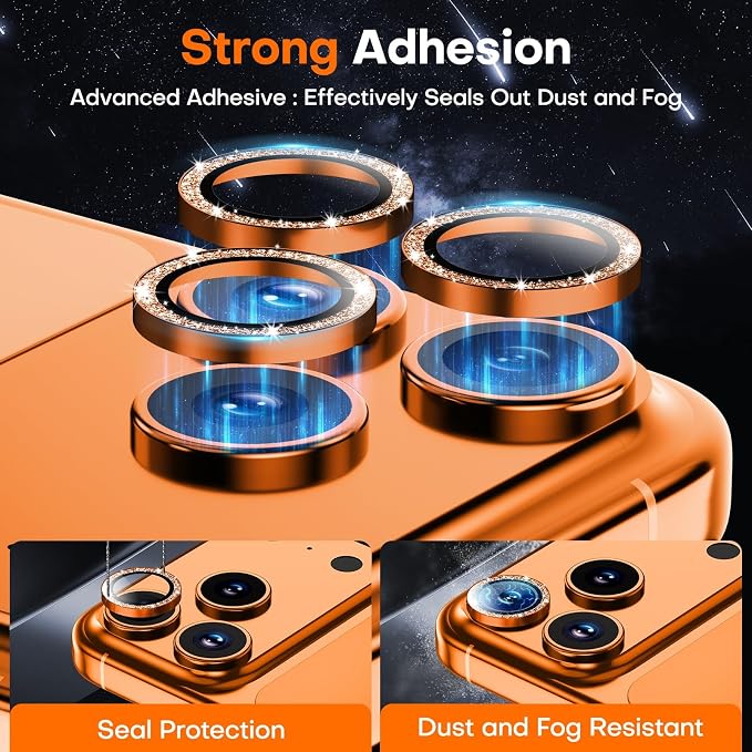 Camera Lens Protector for iPhone 17 Pro Max/17 Pro- Glitter Orange | 9H Tempered Glass, Metal Individual Camera Cover, Accessories, Anti-drop, Case Friendly, HD Clear, Anti-Scratch - Image 2