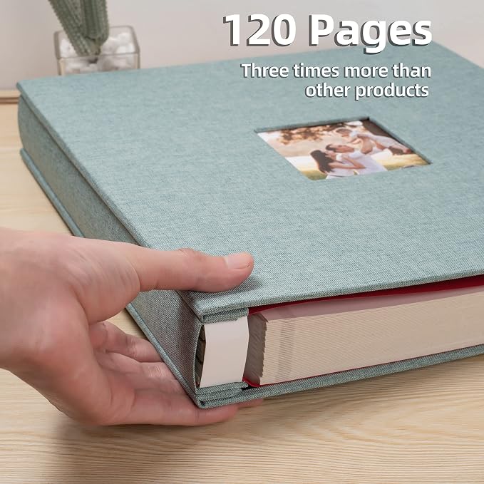 HoneyTolly Large Photo Album Self Adhesive, DIY Scrapbook Album for 600 Photos, 13"x12.6" 120 Pages Linen Cover Memory Book(Green) - Image 5