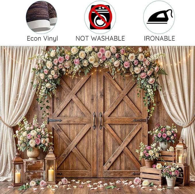 6x6ft Wedding Backdrop Rustic Floral Flower Wooden Wall Backdrop Bridal Baby Shower Ceremony Photography Background Shabby Chic Countryside Western Anniversary Wedding Party Birthday Photo Prop - Image 7