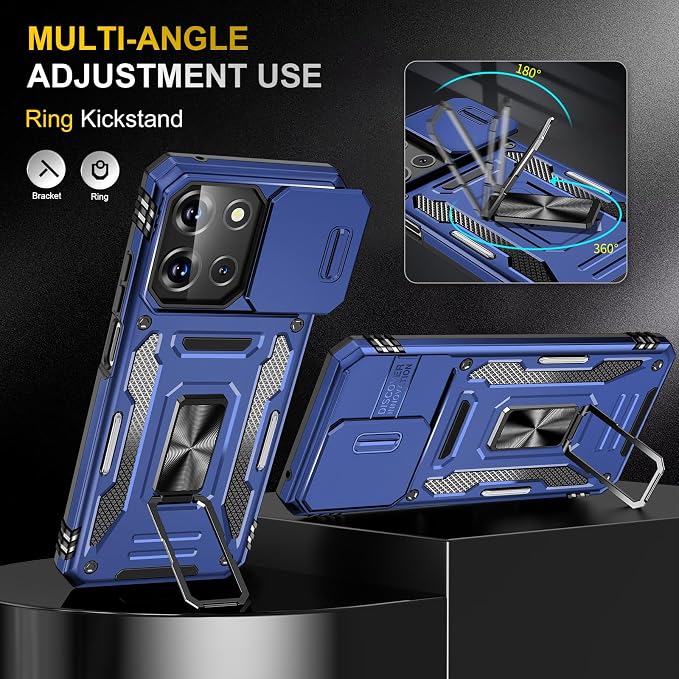 for Moto G 2025 Case with Screen Protector and with Camera Cover, 360°Military Grade Rotatable Kickstand (Heavy Duty) Shockproof Protective, Case for Moto G 2025 Navy Blue - Image 6