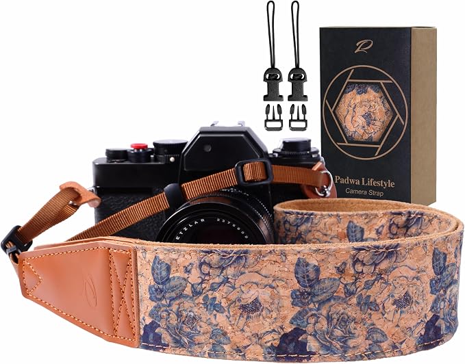 Padwa Lifestyle Cork Camera Strap - 2" Top Layer Cowhide Head Camera Straps for Photographers,Natural Log Crackle Art Print Style,Soft Chamois Velvet Padded Strap Quick Release fits All Cameras by PadwaLifestyleCameraStrap