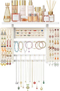 Emfogo Jewelry Organizer Hanging Wall Mounted Jewelry Holder, 5-in-1 Large Capacity Necklace Organizer Wall Hanging Jewelry Display for Ring, Necklaces, Bracelets, Earrings (White) by Emfogo