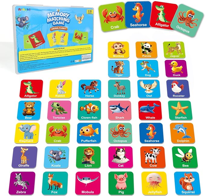 72 PCS Memory Match Game, Animal Matching Game for Kids 3 and up, Enhanced Memory Skills Card Games for Kids Ages 4-8 by ArRuKiKIDS