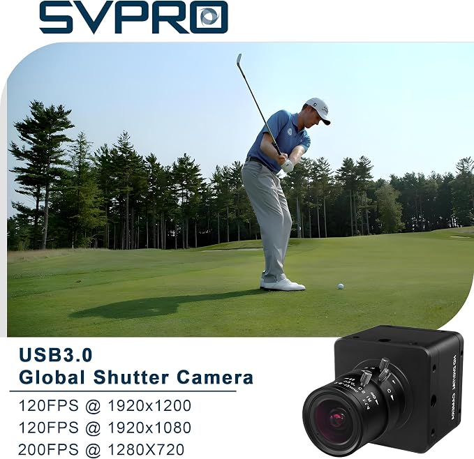 SVPRO USB 3.0 Global Shutter Camera, 1200P 120fps, 720P 200fps High-Speed Camera for Golf Swings, 2.8-12mm Manual Zoom Lens, Plug-and-Play UVC Webcam for Windows Mac Linux Android - Image 3