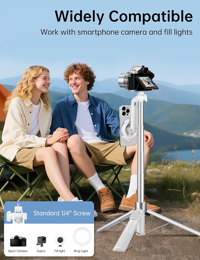 70" Magnetic Tripod for iPhone Magsafe, Extendable Selfie Stick Tripod | Rechargeable Remote & Magnetic Holder, 360° Rotatable Cell Phone Tripods Stand for Video Recording & Content Creation - Image 7