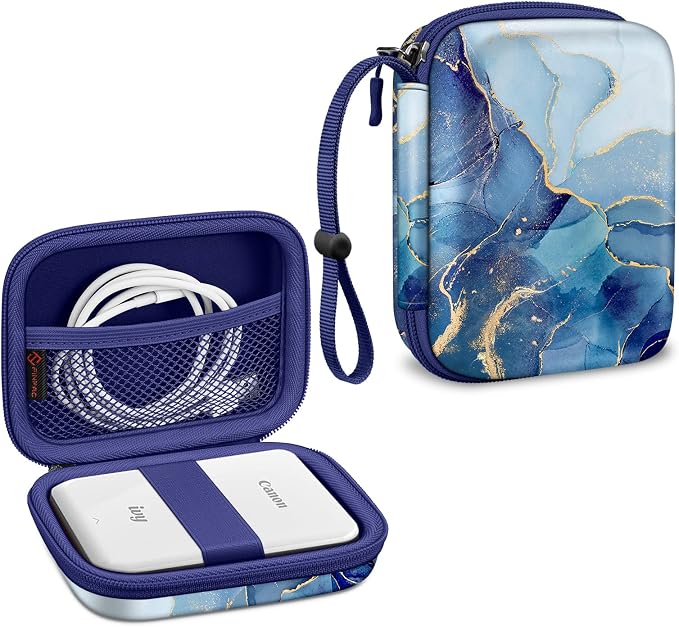 FINTIE Protective Case for Canon Ivy 2 Mini, CLIQ2 & CLIQ+2 Photo Printer | Shockproof Hard Shell Carrying Case, With Wrist Strap, Pocket Camera Storage, Charger Cable Organizer, Ocean Marble by Fintie