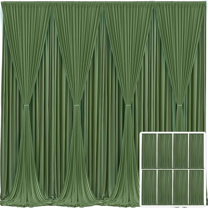 8 Panels Valley Green Backdrop Curtain for Parties Wrinkle Free Dark Green Photo Curtains Backdrop Drapes Fabric Decoration for Weding Baby Shower Birthday Party Photography 40ft(W) x 10ft(H) by Tao-GePartyDecorations
