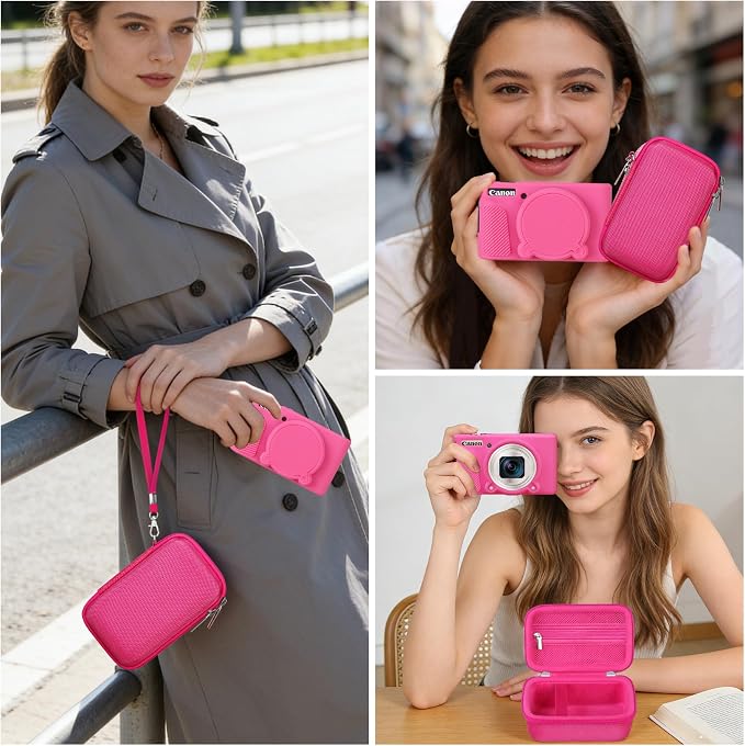 BOVKE Hard Case+Silicone Cover for Canon PowerShot SX740 HS Camera, Rosered | SX740 SX730 Digital Camera Shockproof EVA Storage Bag & Soft Silicone Protective Case with Removable Lens Cover, Wrist Strap - Image 7