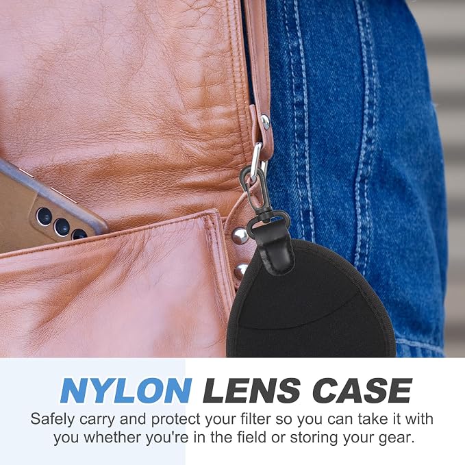 PATIKIL 37mm Lens Filter Case, 1PCS 2 Pockets Camera Filter Carry Bag Nylon Shockproof Camera Filter Lens Protector Pouch for Photography Round Circular Square Filters Storage, Black - Image 4