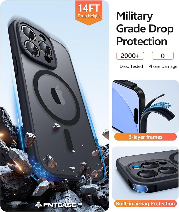 FNTCASE for iPhone 13 Pro Max Case, Fit for Magsafe, Full Camera Protection | Translucent Matte Magnetic Phone Back, 14FT Military Grade Drop Proof, Slim Shockproof Protective Cover, Black - Image 5