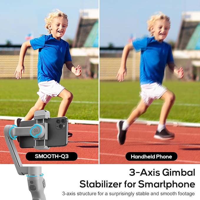 Zhiyun Smooth Q3 Combo, 3-Axis Phone Gimbal with Fill Light and Gimbal Bag, Portable & Foldable, Gesture Control, Video Recording, Auto Tracking Gimbal Stabilizer for Smartphone for iPhone & Android | Portable & Foldable, Gesture Control, Video Recordi... - Image 7