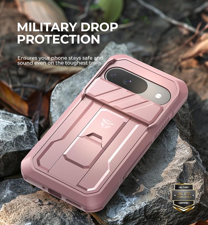 Dexnor for Google Pixel 9 Case with Slide Camera Cover & Built-in Screen Protector & Heavy-Duty Kickstand,Full-Body Protective Cover Rugged Bumper Cases for Pixel 9,Peony Pink(2024) - Image 6