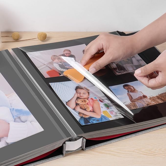Large Photo Album Self Adhesive 4x6 5x7 3x5 8.5x11 Scrapbook Magnetic DIY Scrapbook Length 13 x Width 12.8 (Inches) 120 Black Sticky Pages Linen Cover DIY Photo Album(Grey) - Image 2