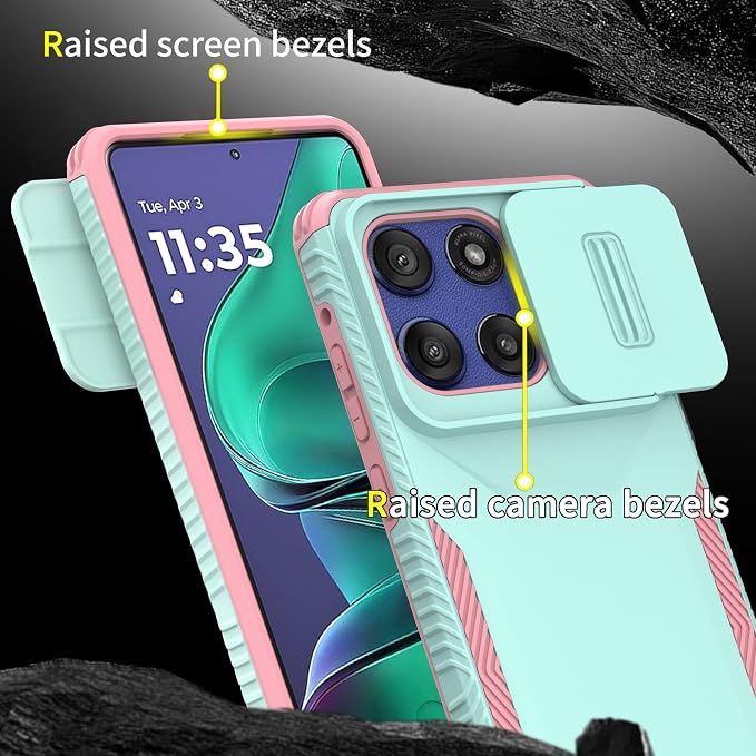 for Motorola G Stylus 5G 2025 Case with Built-in Slide Camera Cover & Screen Protector, [2 in 1] Heavy Duty Rugged Shockproof Protective Cover for Moto G Stylus 5G 2025(Cyan/Pink) - Image 5