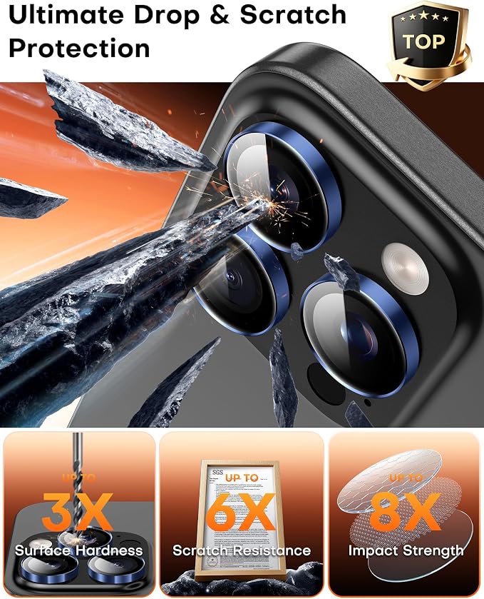 TOCOL for iPhone 16 Pro Max Camera Lens Protector/iPhone 16 Pro Camera Lens Protector Tempered Glass HD Individual Scratch Resistant Cover Accessories Case Friendly 2 Pack（Dark Blue） - Image 4