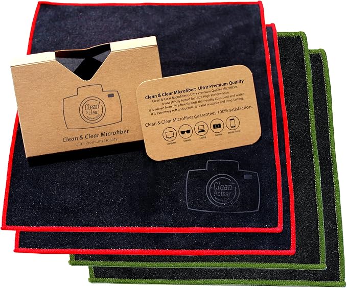 Clean & Clear Microfiber Extra Large Cleaning Cloth [4 Pack] - Ultra Premium Microfiber for Camera Lens, Glasses, Screens, and All Lens by CleanClearMicrofiber