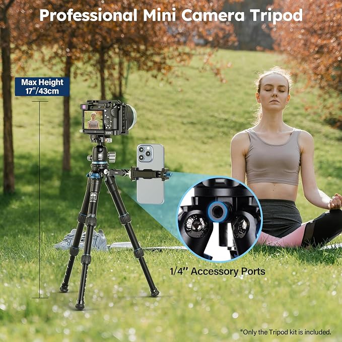 SIRUI AM-203+KS-5 Mini Tabletop Tripod, 360° Ball Head, Quick Release | 33LB Load, 16.7" Height, Panoramic Ball Head, DSLR, Mirrorless Camera, Desktop, Travel, Low Angle Photography - Image 6