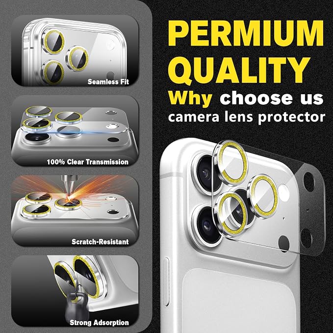2 Pack for iPhone 17 Pro Max Camera Lens Protector | Bling Tempered Glass 9 Hardness,Anti-Scratch High Definition Camera Screen Protector (Gold) - Image 5