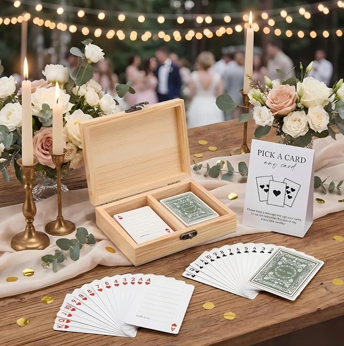 AceOrbit 57 Pack Green Wedding Guest Book Playing Cards Set with Wooden Box | Wedding Signing Guestbook Alternative Personalized Blank Deck of Cards for Garden Guest Reception Vegas Bridal Shower Games by Unknown