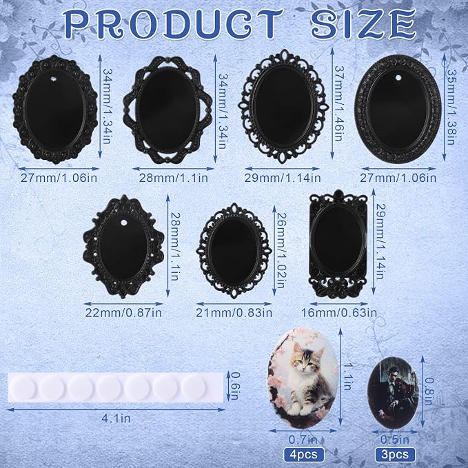 Halloscume 7 Pcs Miniature Picture Frames Mini Vintage Photo Frames Miniature Dollhouse Accessories on 1:12 Scale for Dollhouse DIY Craft Projects Art Jewelry Display Home Decor(Black) - Image 2