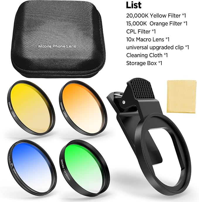 52MM Coral Reef and Reef Tank Filter Kit for Phone, CPL Polarizing+20,000k Yellow+15,000k Orange+10x Macro, Clip, Saltwater Aquarium Lens Compatible with iPhone16 15 Pro Max Samsung Moto Google TCL - Image 7