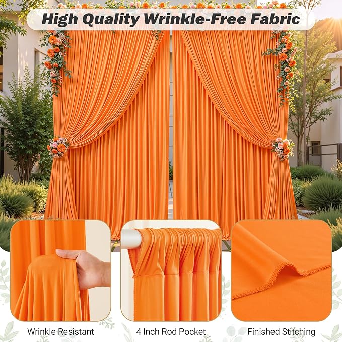40ftx10ft Wrinkle Free Orange Backdrop Curtain - 10 Feet Photography Backdrop Drapes, Silky Polyester Back Drop Cloth for Wedding Baby Shower Balloon Arch Background - Image 6