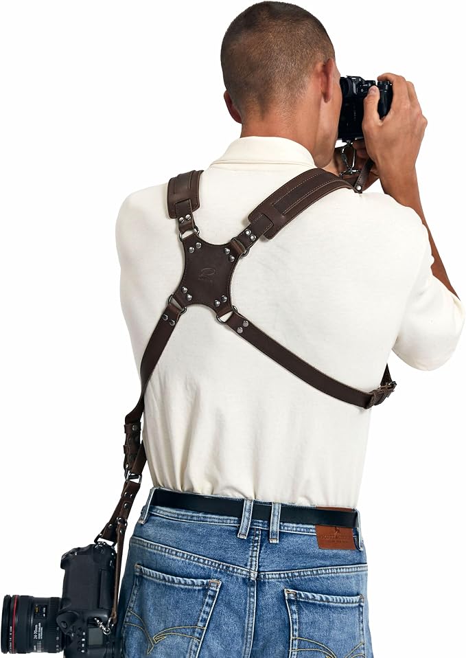 Padwa Lifestyle Dual Camera Harness Strap for Two-Cameras - Dual Shoulder Full Grain Leather Harness,Multi Double Camera Gear for DSLR/SLR Strap,Double Camera Harness for Photographers,Brown - Image 5