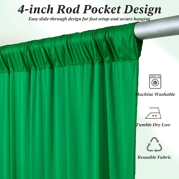 10 ft x 10 ft Wrinkle Free Green Backdrop Curtain for Parties, 2 Panels 10ft Polyester Green Photo Backdrop Drapes for Graduation Birthday Wedding Party Stage Curtains - Image 7