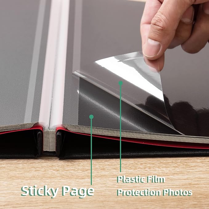 Large Photo Album Self Adhesive 4x6 8x10 10x12 13"x12.6" Scrapbook Album 12.6"x11" Inch 60 Black Sticky Pages Linen Cover Magnetic Photo Album with A Metallic Pen and DIY Stickers(Black) - Image 5