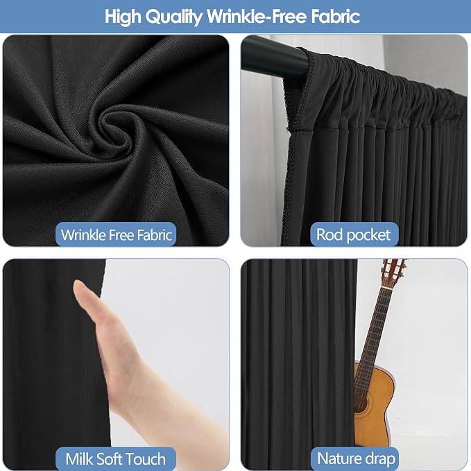 10x10ft Wrinkle Free Black Backdrop Curtain for Parties Soft Fabric Drapes Wedding Black Curtain Backdrop for Birthday Party Decorations Background for Photography 5x10ft, 2 Panels - Image 4