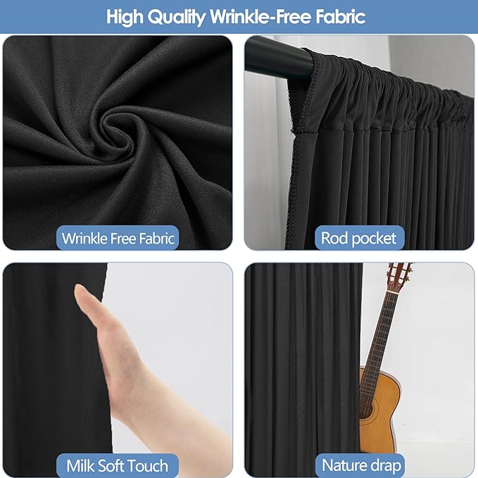20x10ft Wrinkle Free Black Backdrop Curtain for Parties Soft Fabric Drapes Wedding Black Curtain Backdrop for Birthday Party Decorations Background for Photography 5x10ft, 4 Panels - Image 4