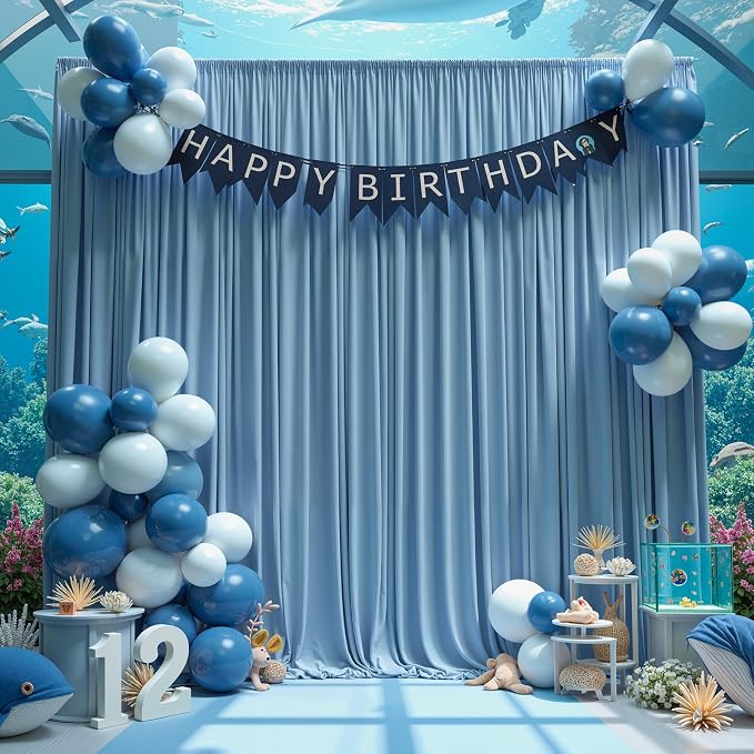10 ft x 10 ft Wrinkle Free Dusty Blue Backdrop Curtain for Parties, 2 Panels 10ft Polyester Dusty Blue Photo Backdrop Drapes for Graduation Birthday Wedding Party Stage Curtains - Image 2
