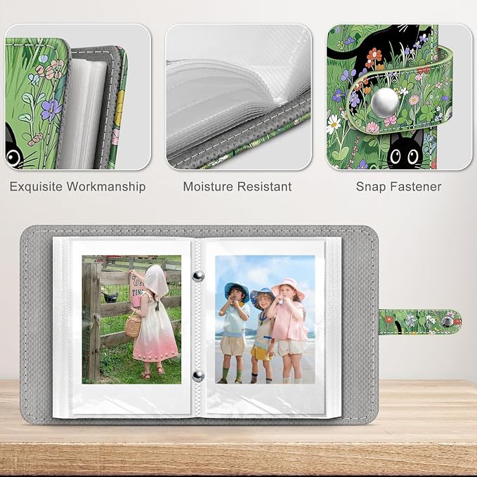 Fintie Mini Photos Album Book for 2x3 Inch Films - 52 Pockets Small Albums | For Fujifilm Instax Mini, Polaroid Hi-Print Pictures, Portable Kpop Photocard Holder, Travel Memory Book, Black Cats - Image 4