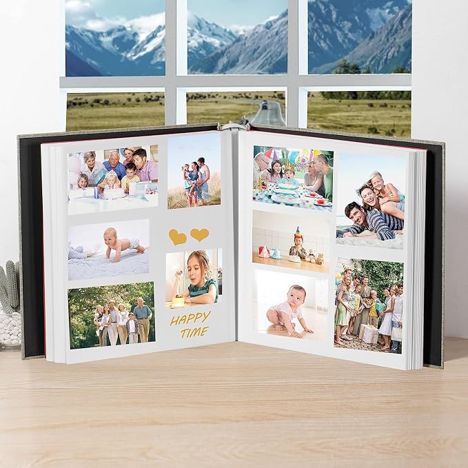 Large Photo Album Self Adhesive 4x6 8x10 10x12 Scrapbook Magnetic Album DIY Scrapbook Length 13 x Width 12.8 (Inches) 120 Sticky Pages Linen Cover DIY Photo Album(Grass green) - Image 3