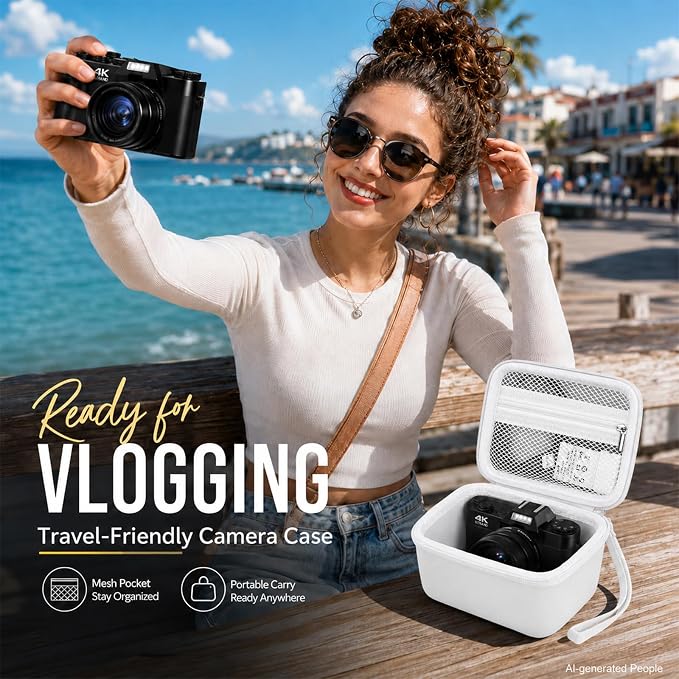 Comecase Vlogging Camera Case for Duluvulu/for VJIANGER 4K Digital Cameras | Mesh Pocket for Charging Cables and Batteries, Travel Storage for Vloggers, Parties and Camping (White) - Case Only - Image 7